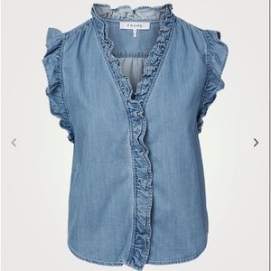 Frame Sleeveless Ruffled Denim Shirt XS (NWOT)